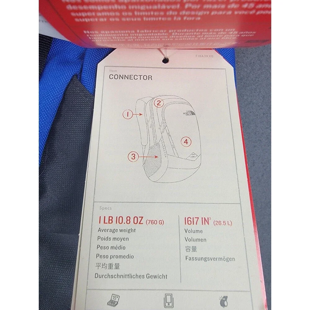 North Face Connector Backpack Blue Black 26.5L Laptop Sleeve FlexVent New‎ Tags